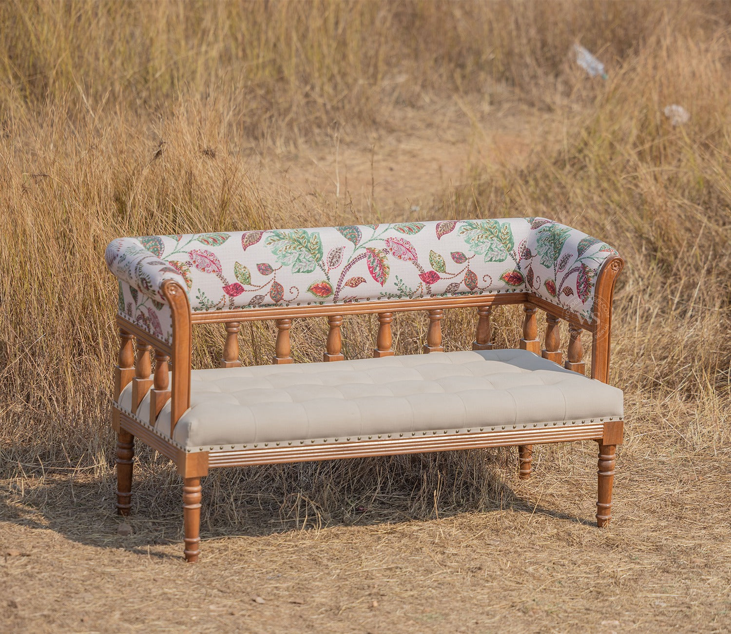 Reyes Bench With Back Rest (Cotton, Rosy Leaf)