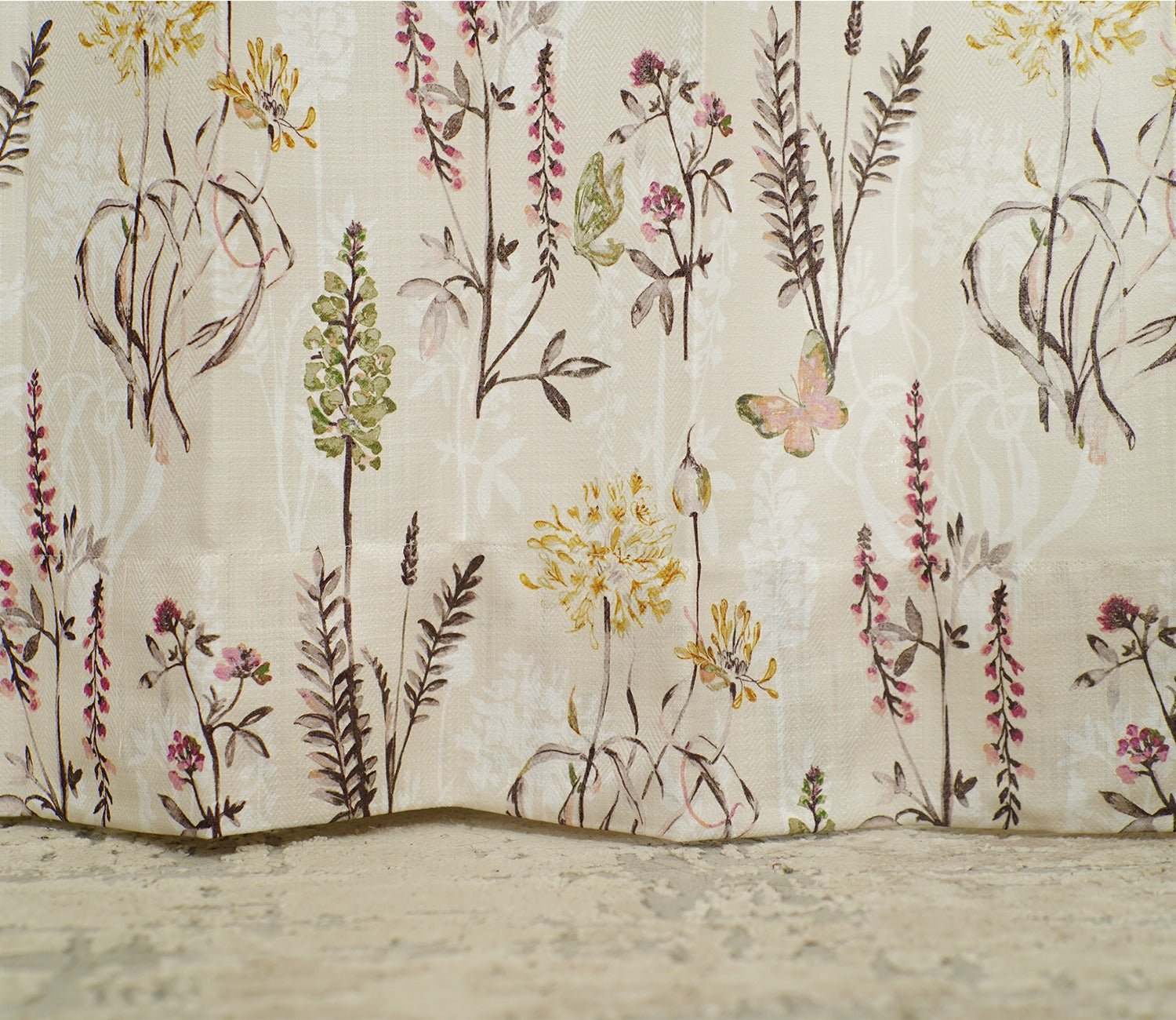 Beige Botanic Mist Floral Print Light-Filtering Door Curtains Set of 2 (Beige, 7 Feet)