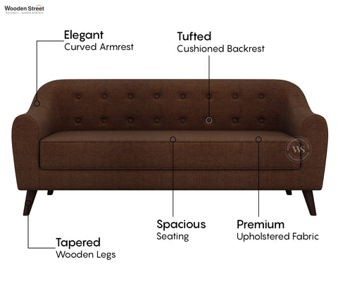 Sibert 3 Seater Fabric Sofa (Mocha Brown)
