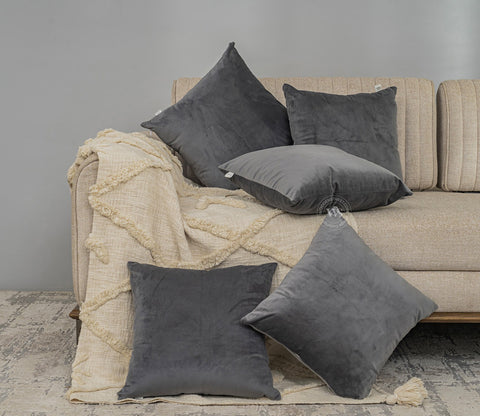 Cupid Velvet Cushion Covers - Pack of 5 (18 x 18 Inch, Graphite Grey)