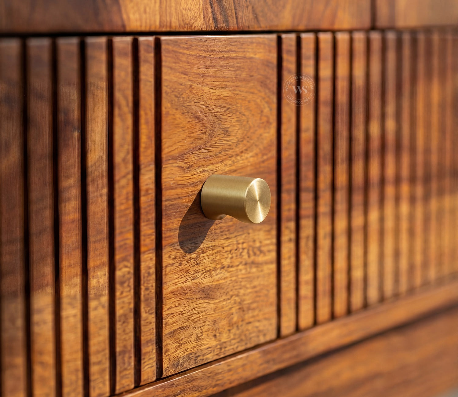 Amodh Sheesham Wood Bar Cabinet with Arched Cane Doors & Brass Handles (Teak Finish)
