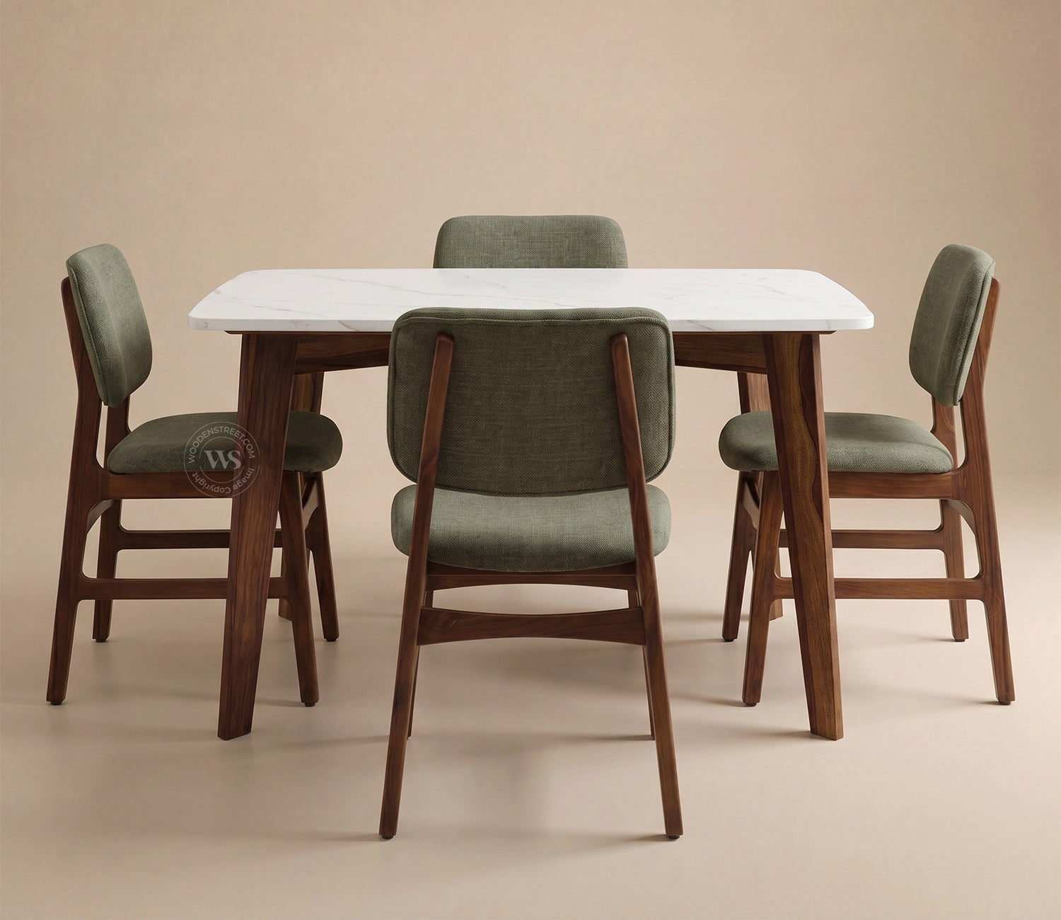 Vivara 4 Seater Dinining Set with Valence Quartz-Top Table and Vinara Upholstered Chair (Sage Green)