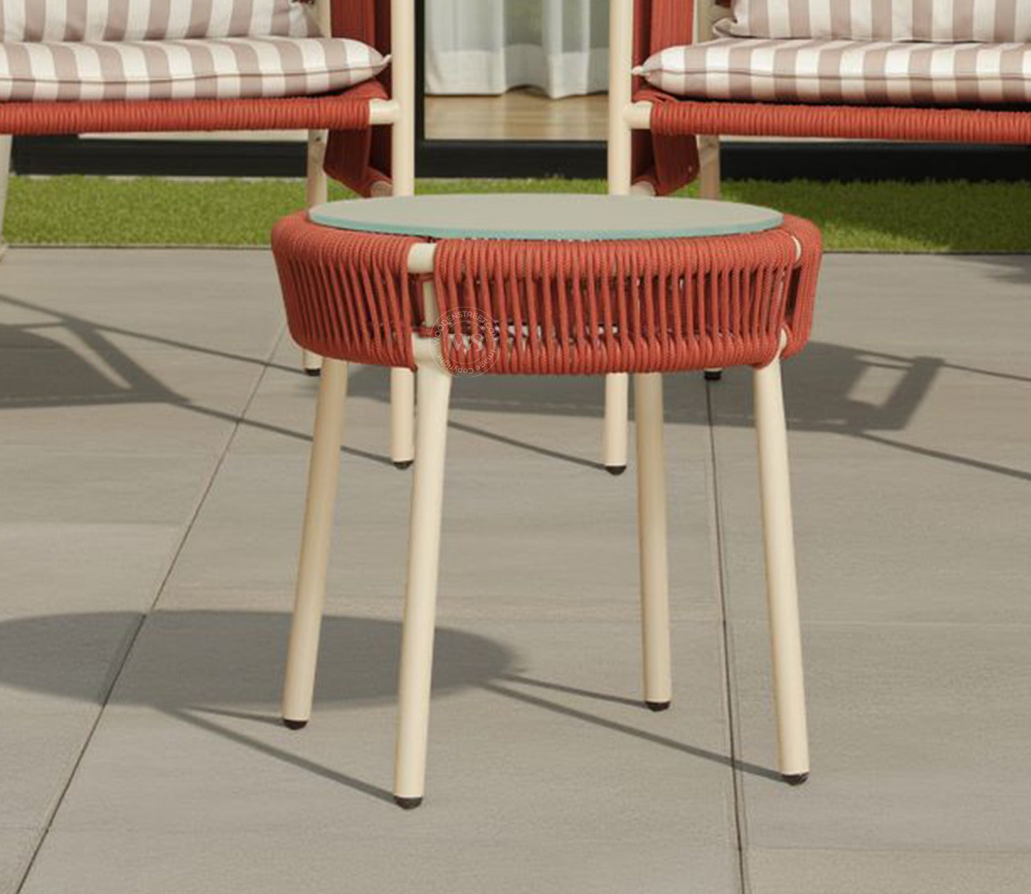 Corsica Rope Woven 2 Seater Outdoor Set with Coffee Table (Brick Red)