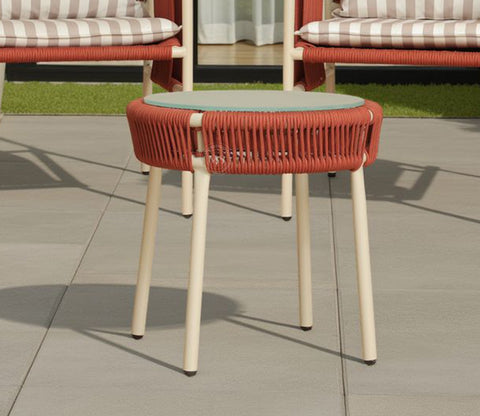 Corsica Rope Woven 2 Seater Outdoor Set with Coffee Table (Brick Red)