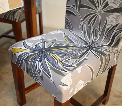 Cassia Floral Printed Polyester Spandex 1 Piece Chair Cover (Grey)
