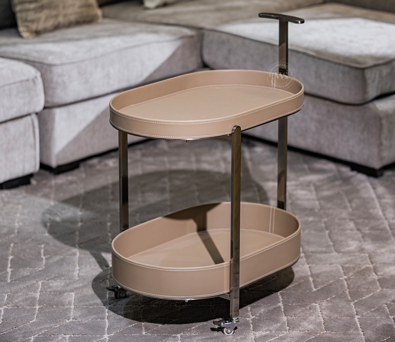 Harington Premium Leatherette 2-Tier Serving Trolley with Wheels