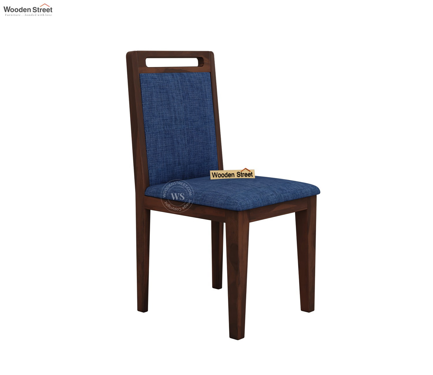 Hazel Sheesham Wood Reverse Upholstery Dining Chair - Set of 1 (Cotton, Walnut Iris Blue)