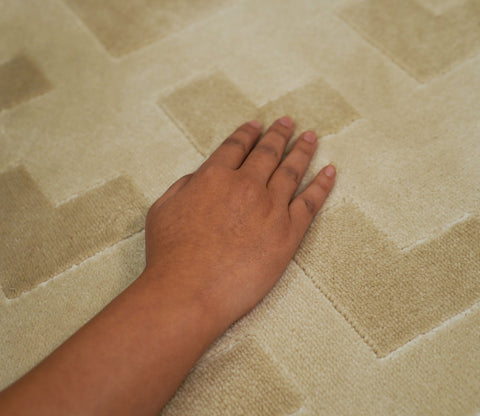 Bricka White and Beige Checkered Carpet  (11 x 7.8 Feet)