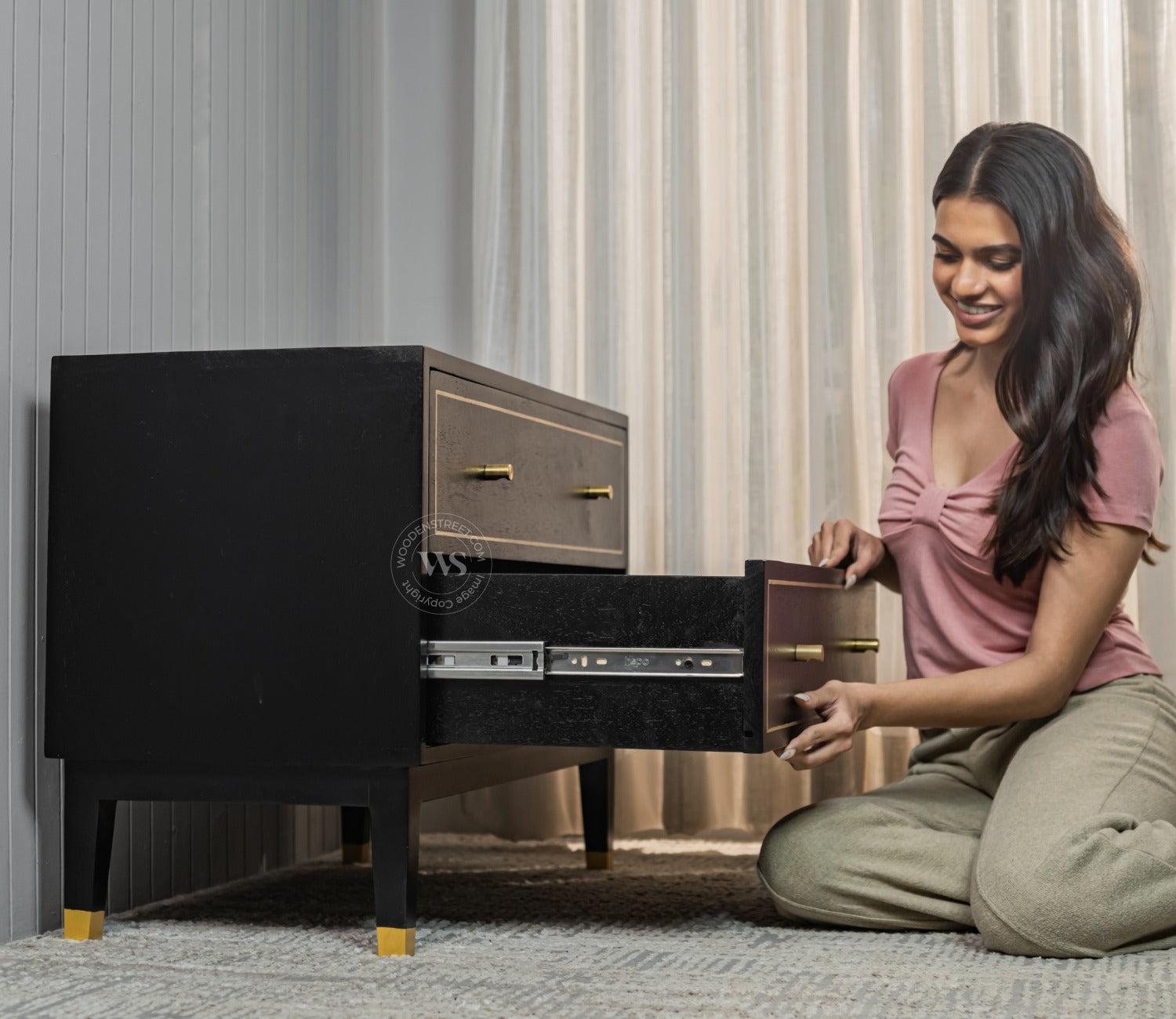 Royce Mango Wood 2 Chest of Drawers (Black Finish)