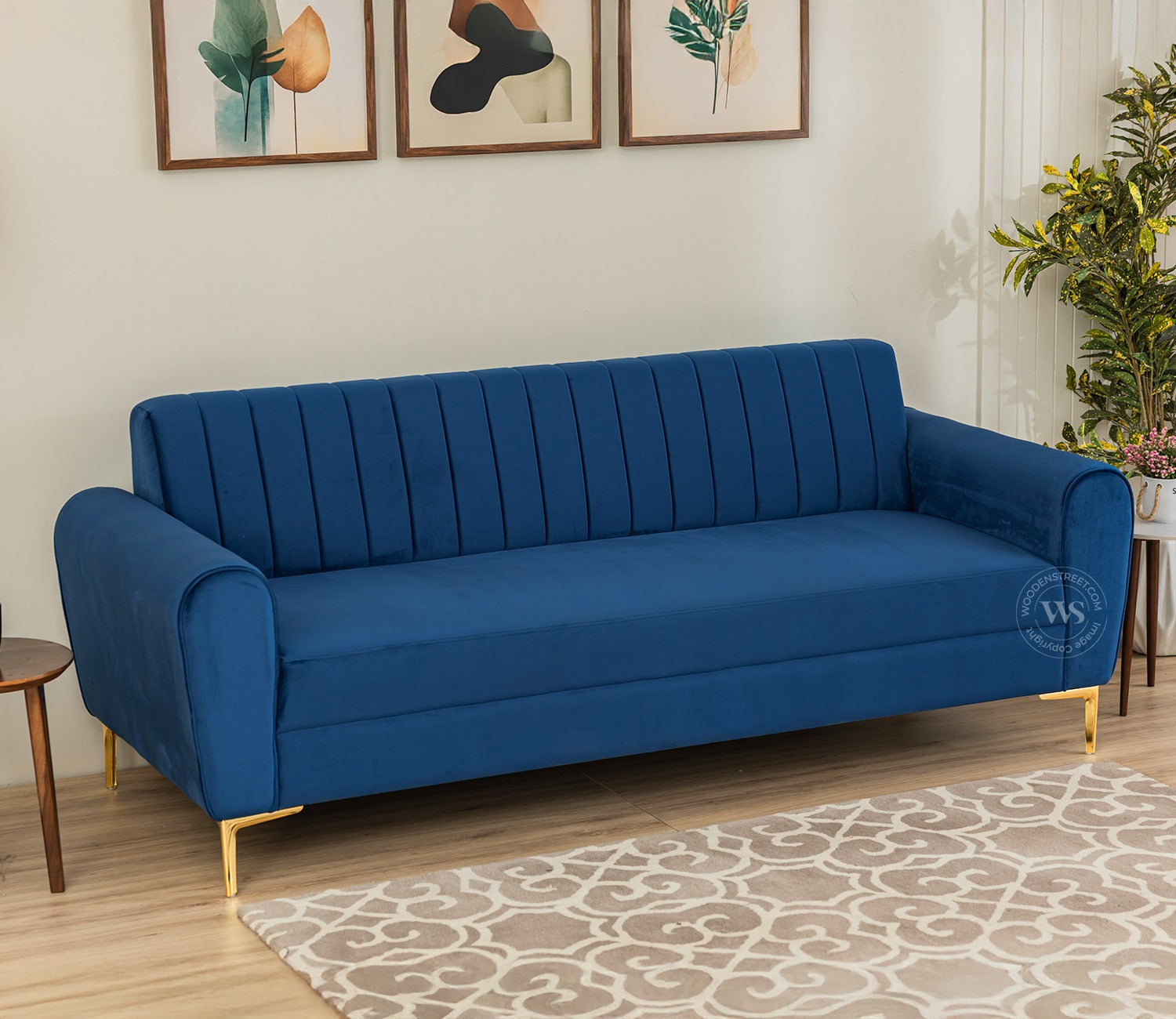 Medusa 3 Seater Fabric Sofa (Velvet, Indigo Blue)