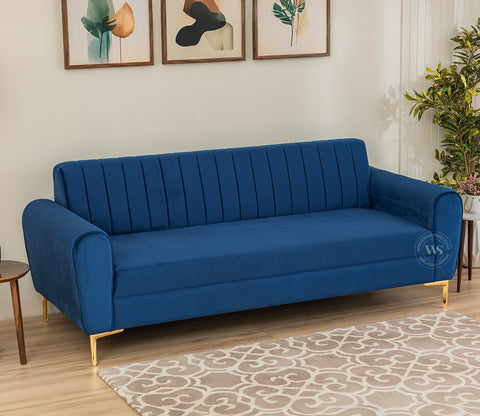 Medusa 3 Seater Fabric Sofa (Velvet, Indigo Blue)