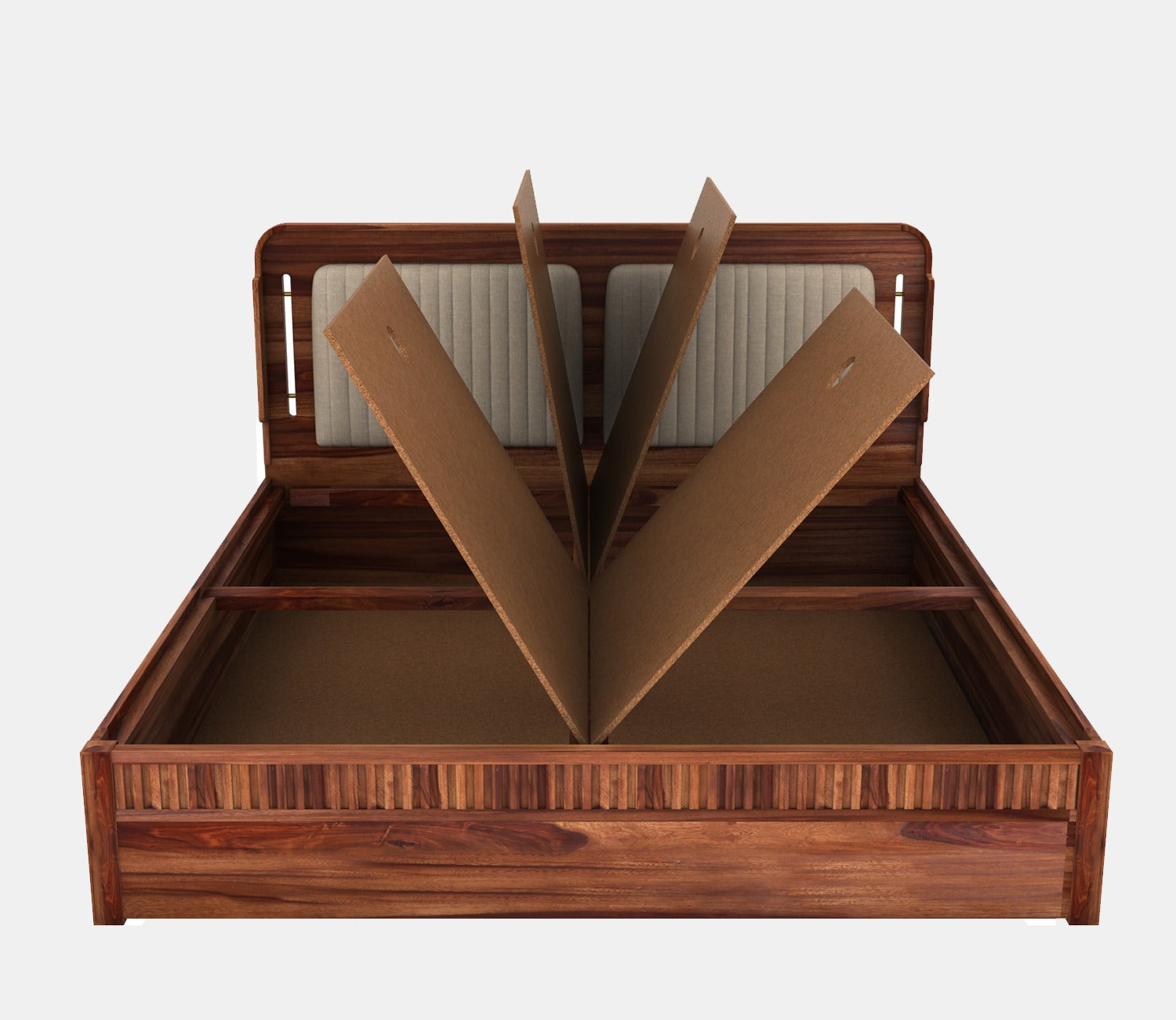 Lotus Premium Sheesham Wood Bed with Box Storage (Queen Size, Honey Finish)