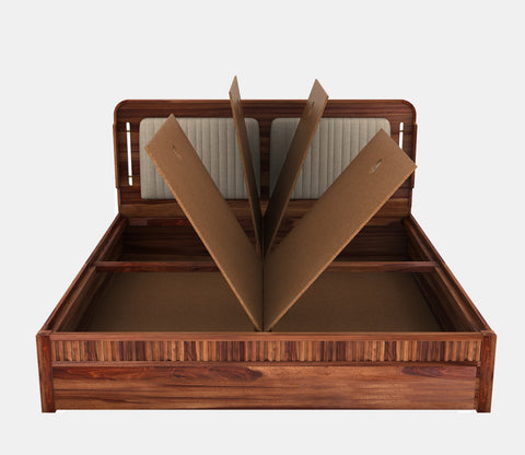 Lotus Premium Sheesham Wood Bed with Box Storage (Queen Size, Honey Finish)