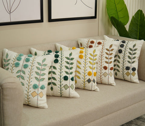 Embroidered Cotton Cushion Covers Set of 2 (Brown,18 x 18 inch)