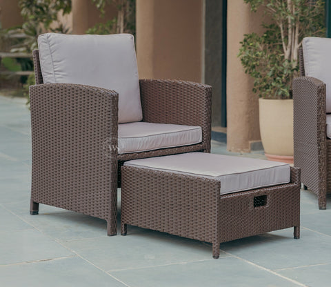 Vivica Premium Wicker 2 Seater Outdoor Set with Coffee Table and Ottomans (Beige)