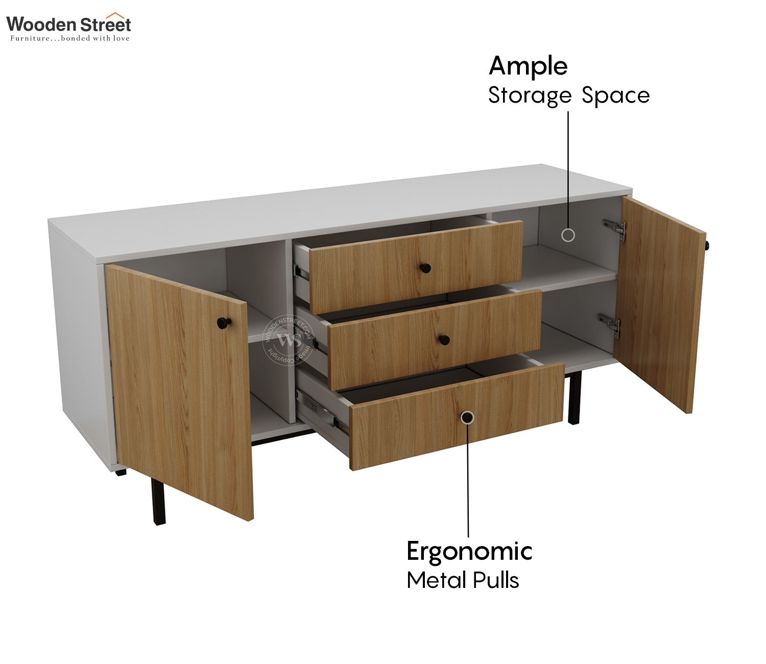 Biscove Modern Cabinet with Designer Textured Surface & Metal Base (Engineered Wood, Santana Pattern)