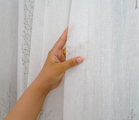 Shimmer Tree 1 Piece Sheer Curtain (Grey, 7 Feet)