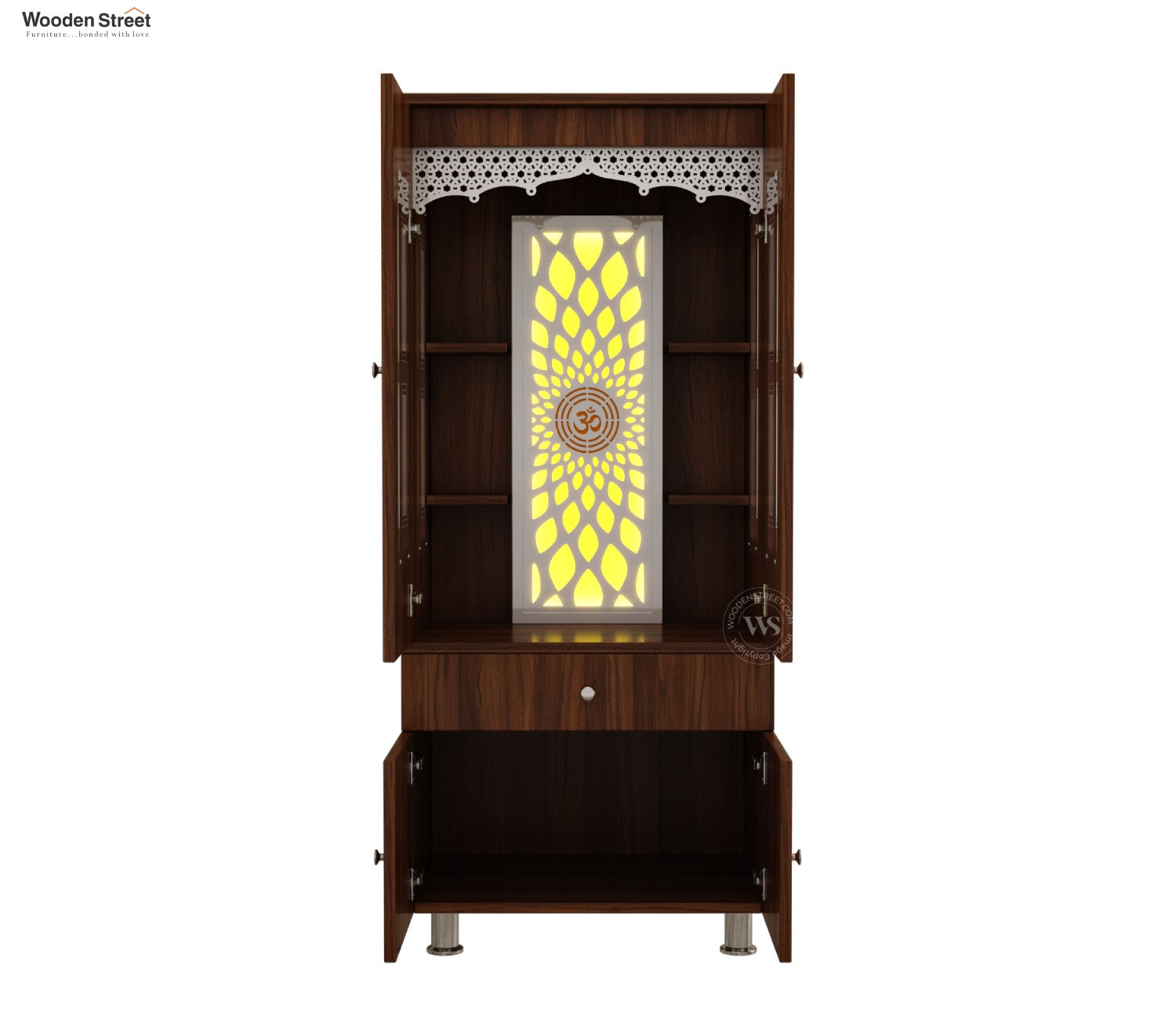 Atharv Engineered Wood Home Temple With Inbuilt LED Light System (Exotic Teak)