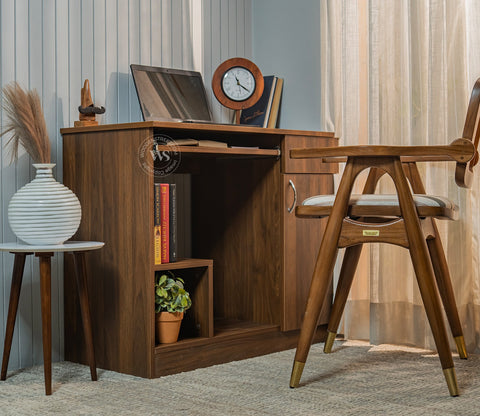 Scholar Engineered Wood Study Table With Sectioned and Sliding Storage (Columbian Walnut Finish)