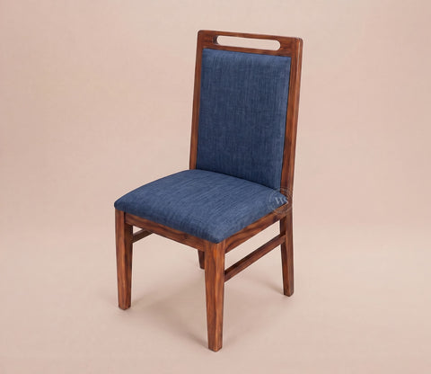 Hazel Sheesham Wood Premium Cotton Cushioned Dining Chair - Set of 2 (Cotton, Honey Iris Blue)