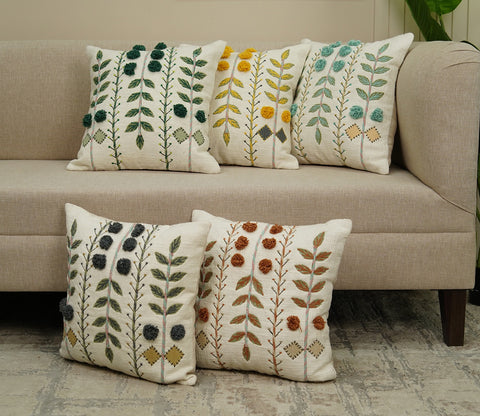 Embroidered Cotton Cushion Covers Set of 2 (Brown,18 x 18 inch)