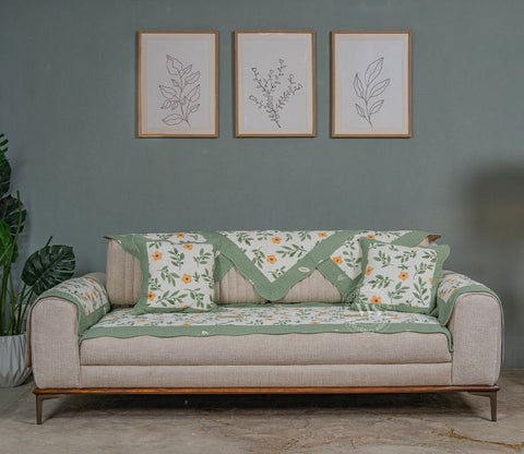 Petal Paradise Floral Multi Color Printed 3 Seater Sofa Cover - Set of 8