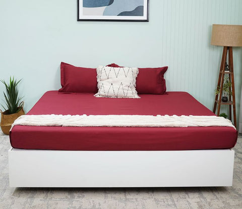 Ruby Classic Stripe King Size Bedsheet (Maroon)