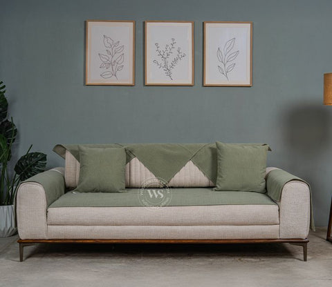 Thread Twist Green Lining Pattern 3 Seater Sofa Cover - Set of 8