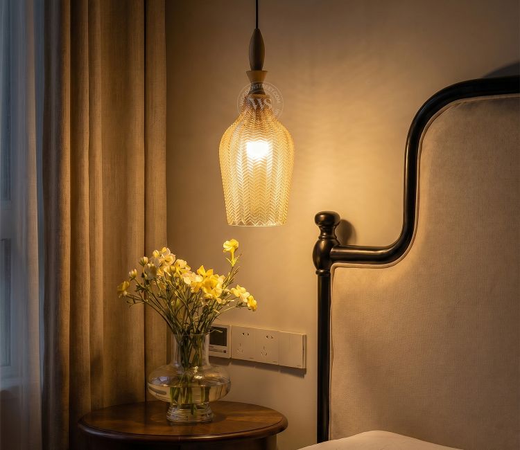 Miera Hanging Pendant Light with Carved Glass Shade (Amber)