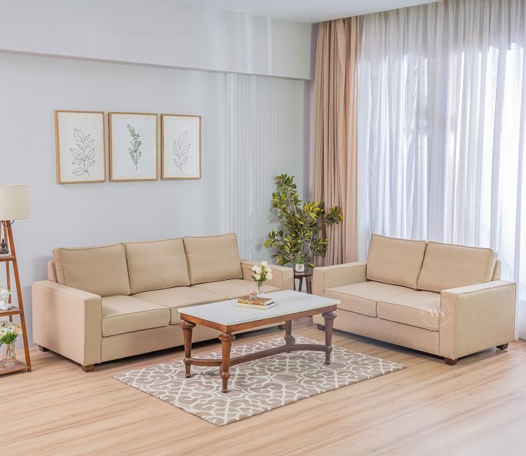 Albus 3+2 Seater Fabric Sofa Set (Cotton, Irish Cream)
