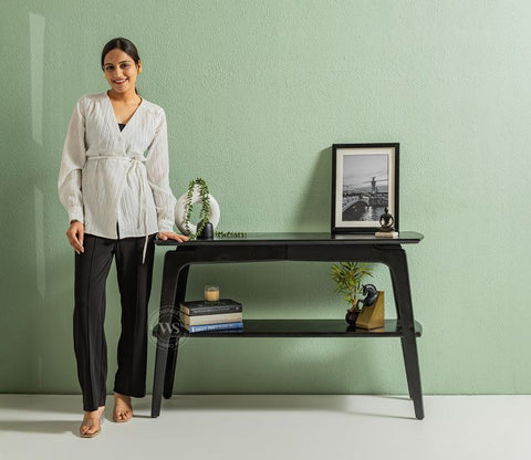 Tudor Premium Mango Wood Double Tier Console Table (Black Finish)