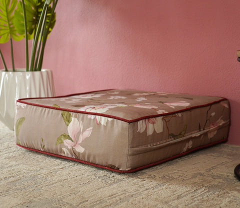 Elara Floor Cushion With Bolster - 24 X 24 Inch (Cotton, Magnolia Beige)