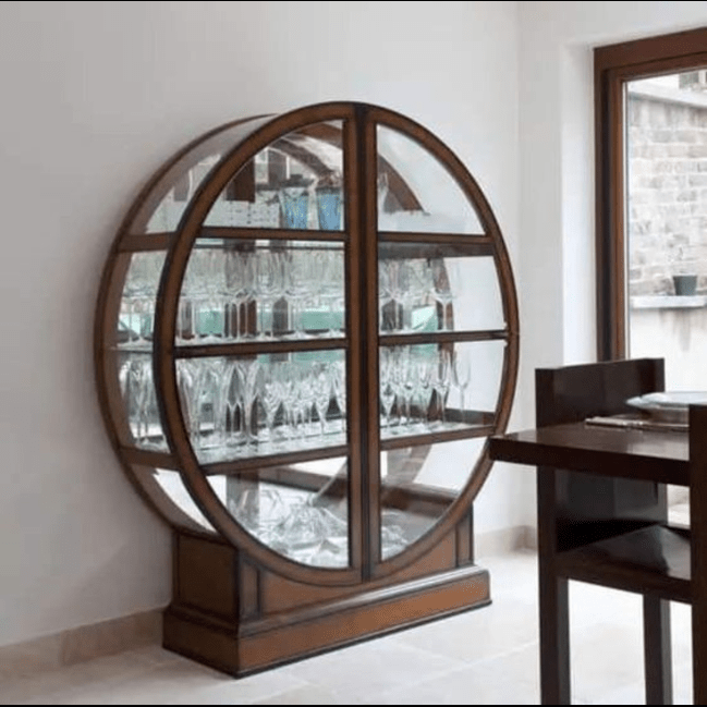 Trueliving Round I Glass Door I Wood FrameI  Bar Cabinet(‎Standard (Between 20-40 In Width, 30-40 In Height)