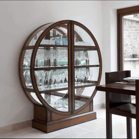Trueliving Round I Glass Door I Wood FrameI  Bar Cabinet(‎Standard (Between 20-40 In Width, 30-40 In Height)