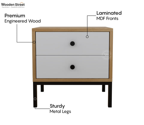 Suven Modern Engineered Wood Bedside Table with MDF Front & Metal Base (Santana Pattern)