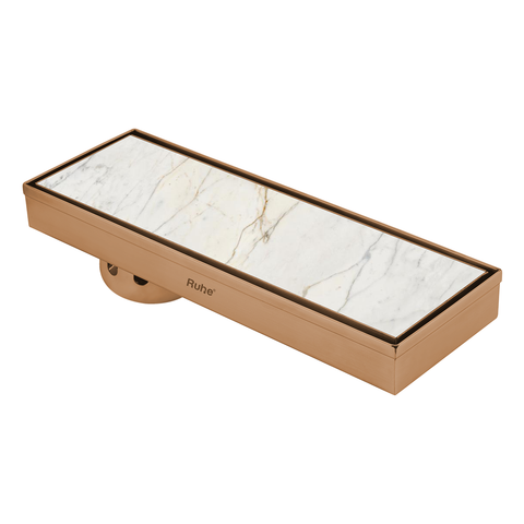 Trueliving Home Brown Marble Insert Shower Drain Channel (12 x 4 Inches) ROSE GOLD PVD Coated