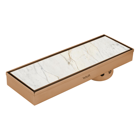 Trueliving Home Brown Marble Insert Shower Drain Channel (12 x 4 Inches) ROSE GOLD PVD Coated