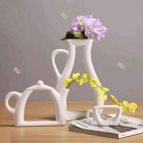 Trueliving White Designer Flower Vase 41L x 24W x 10H Centimeters