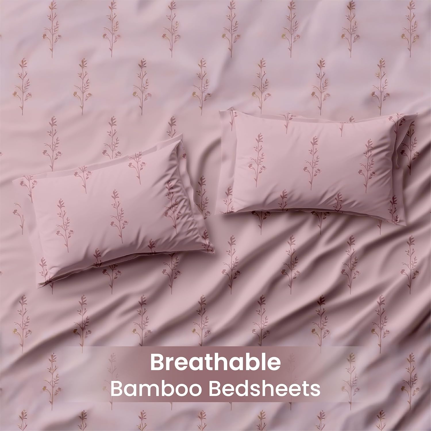 LINENCART Bamboo King Size Bedsheet with 2 Pillow Covers | 100x106 in | 300 TC Floral Printed Bedsheet for Double Bed King Size | Ultra Soft & Anti-Microbial King Size Bed Sheet | Pack of 1, Aqua Blue