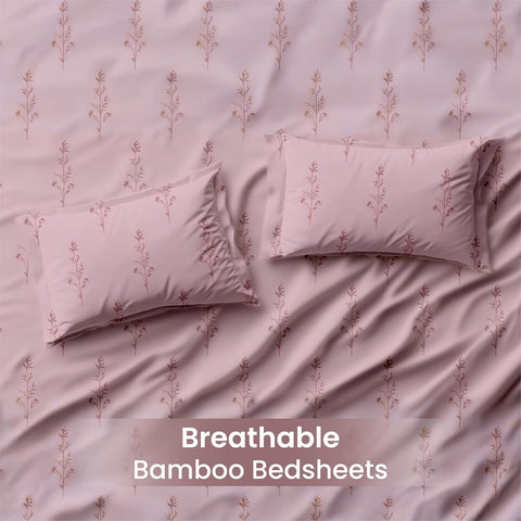 LINENCART Bamboo King Size Bedsheet with 2 Pillow Covers | 100x106 in | 300 TC Floral Printed Bedsheet for Double Bed King Size | Ultra Soft & Anti-Microbial King Size Bed Sheet | Pack of 1, Aqua Blue