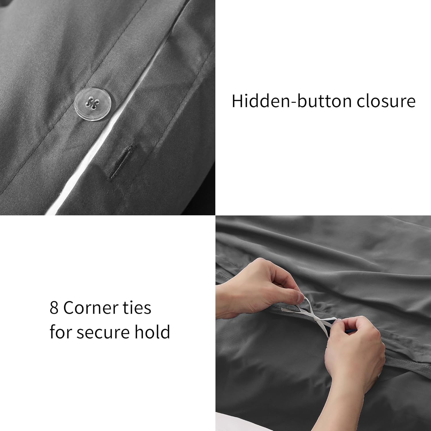 LINENOVA 100% Bamboo Quilt Cover Set Queen Size - Cooling Breathable for Hot Sleepers- Silky Smooth 3pcs Doona Cover Set with Corner Ties & Button Closure - (Charcoal, Queen)