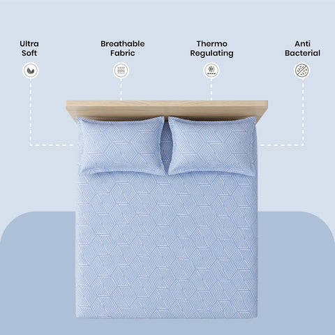 LINENCART Bamboo King Size Bedsheet with 2 Pillow Covers | 100x106 in | 300 TC Floral Printed Bedsheet for Double Bed King Size | Ultra Soft & Anti-Microbial King Size Bed Sheet | Pack of 1, Aqua Blue