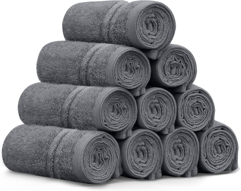 LINENOVA 100% Cotton Face Washer Towel (10 Pack) - Ultra-Soft, 500GSM Highly Absorbent Quick Dry - Great Value Ribbon Gift Pack - Perfect for Hotel, Gym, Spa, Kitchen - 30x30cm - Charcoal