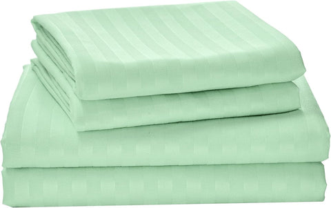 LINEKART Luxury Stripe Bed Sheet Set Queen – 4 Piece Hotel-Quality 2000TC Ultra-Soft Microfibre – 40cm Deep Fitted Sheet, Flat Sheet & Pillowcase – Black