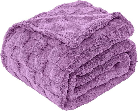 LINENCART Fleece Throw Blanket Queen Size, 300GSM Checkered Coral Fleece Blanket for Couch or Bed, Soft Lightweight Warm Blankets for All Seasons, Charcoal, 220 x 240 cm
