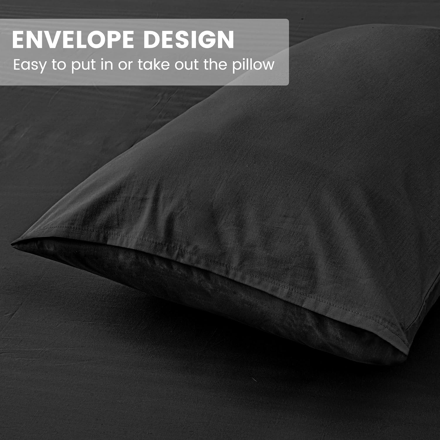 LINENOVA 100% Luxury Cotton Standard Pillowcases(Set of 2),Super Soft and Breathable Envelope Closure Pillow Cases - 48x74cm -Black