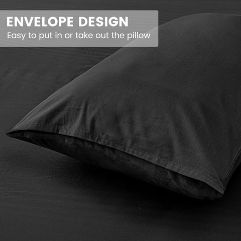 LINENOVA 100% Luxury Cotton Standard Pillowcases(Set of 2),Super Soft and Breathable Envelope Closure Pillow Cases - 48x74cm -Black