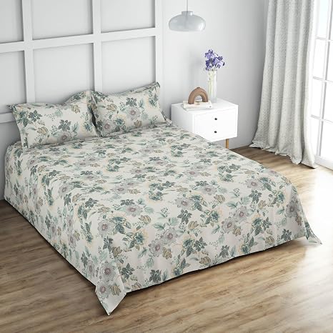 Himeya 100% Cotton King Size Bedsheet 274 x 274 CM, Bedsheet for Double Bed King Size,144 TC, Ultra-Soft & Breathable, Skin-Friendly & Durable Fabric, Elegant Mint Green Design, Easy to Wash
