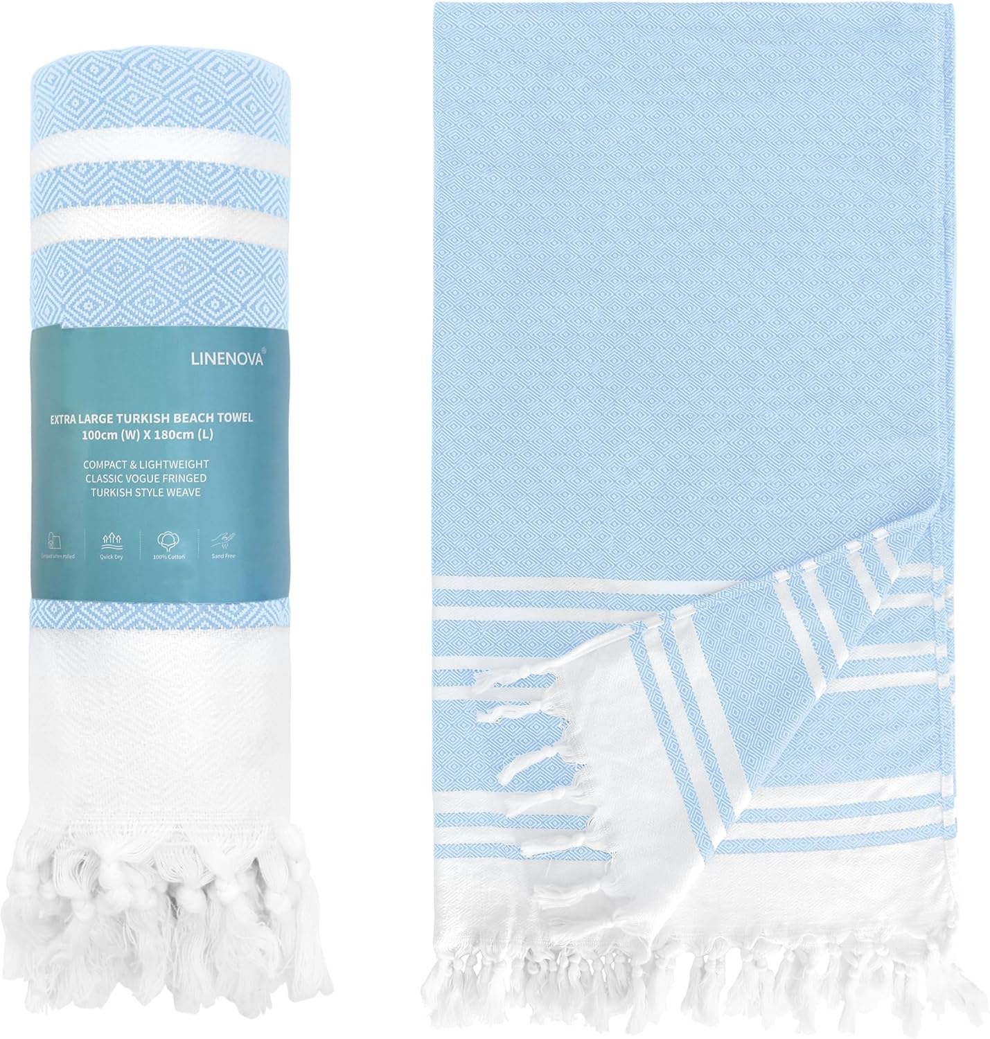 LINENKART 100% Cotton Turkish Beach Towel 180×100cm, Oversized Absorbent Towels, Sand-Free, Quick Dry & Lightweight Pool Towel for Swimming, Travel, Holiday – Lime