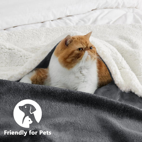 LINENOVA Sherpa Fleece Blanket Single 220x240cm, Thick & Warm Cozy Blanket for Winter, Soft Fuzzy Plush Throw for Sofa, Bed, Pets - Charcoal